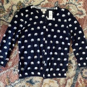 Navy blue button up elephant light cardigan NWT